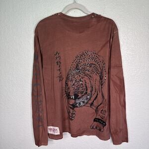 Key Closet Y2K Shirt Men Large Tiger Swarovski Rhinestone Grunge Art Long Sleeve
